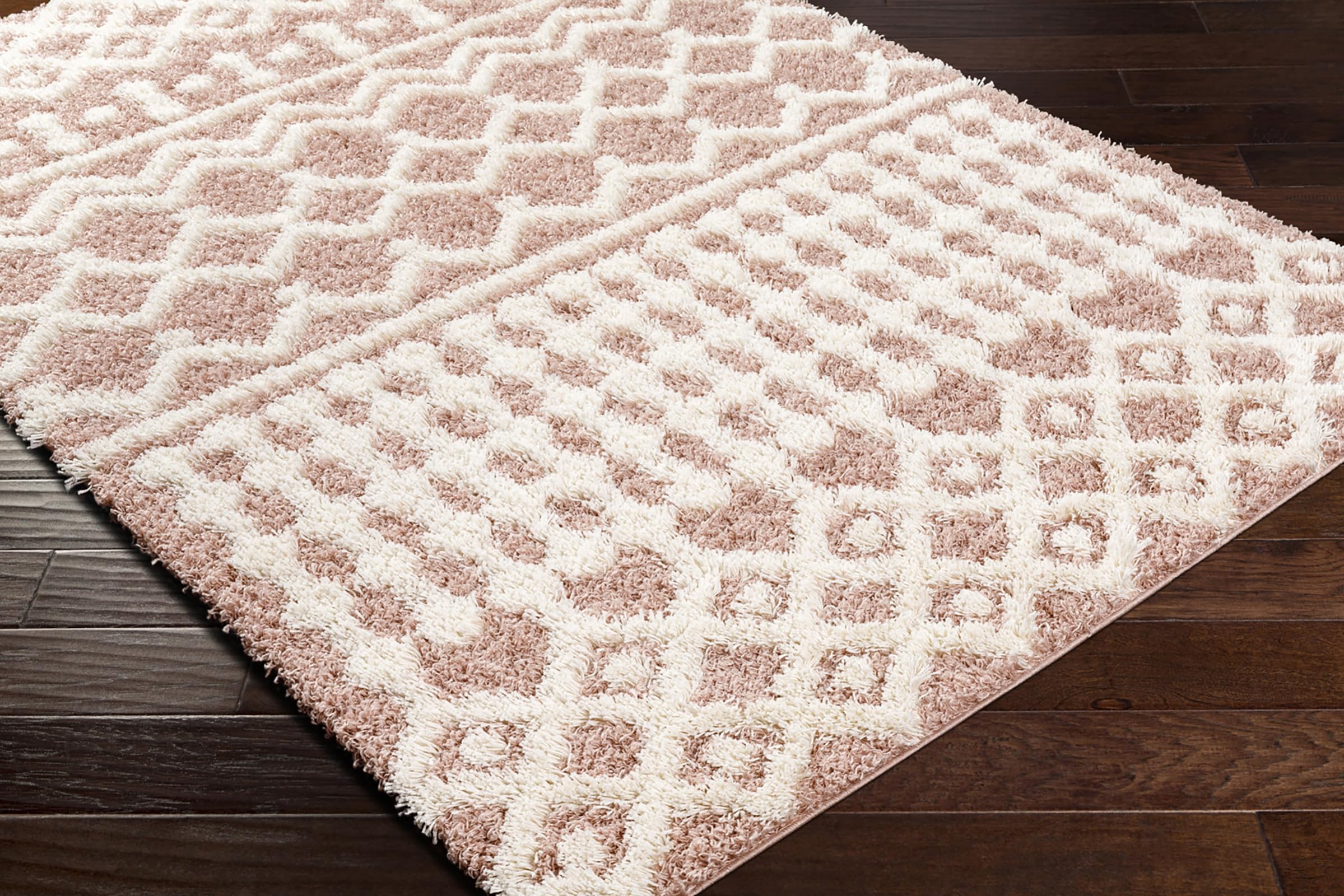 Livabliss Surya Tapis à Poils Longs Dubaï Moderne pour Salon et Chambre à Coucher - Tapis berbère épais et Facile d'entretien - Grand Tapis Rose poudré et Blanc - 130 x 170 cm