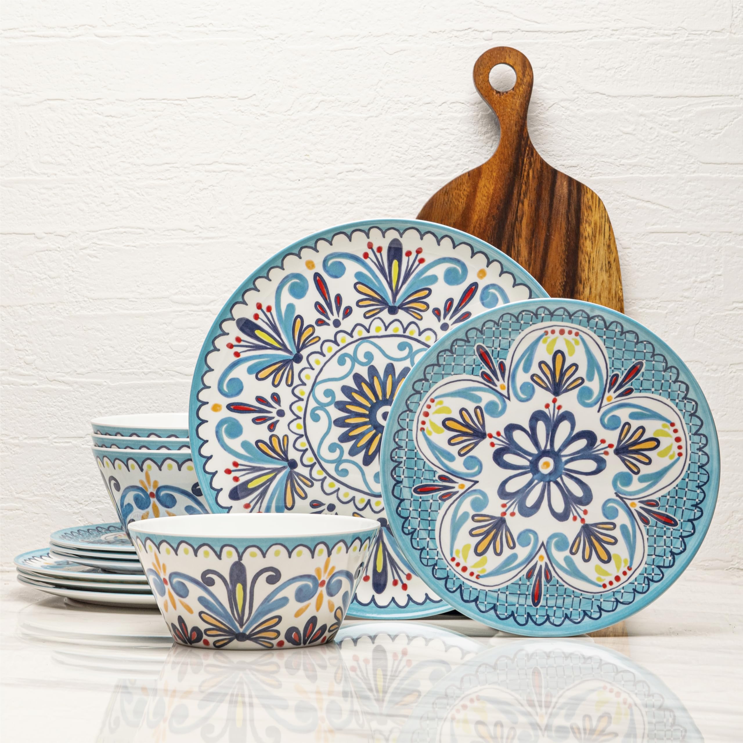 Bzyoo Set Di Stoviglie In Melamina 12 Pezzi, Design White Confetti, Leggero, Infrangibile, Senza BPA, Lavabile In Lavastoviglie, Per Picnic E Barbecue