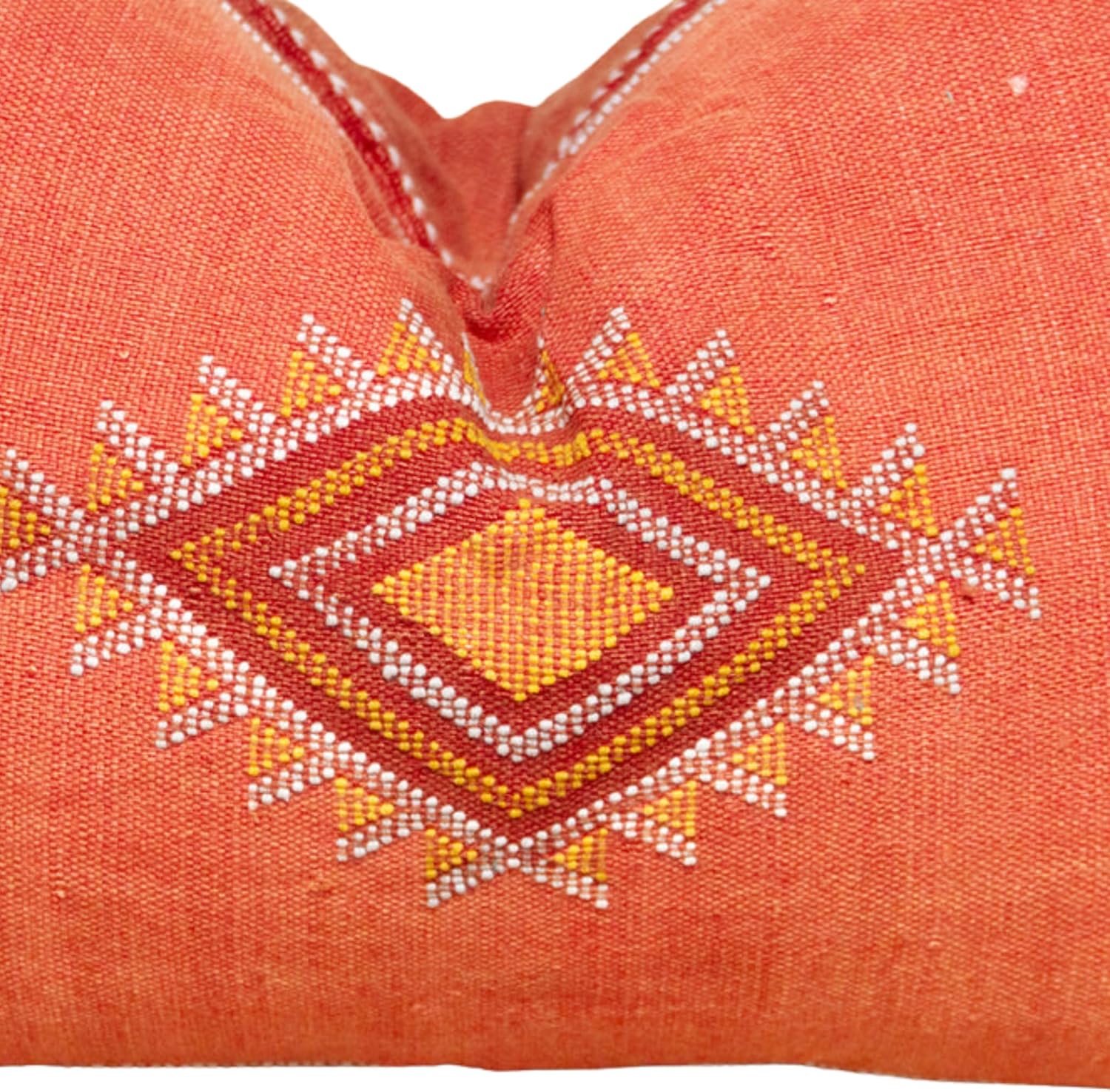 Coral Lumbar Sabra Pillow Cover, Handmade Moroccan Style