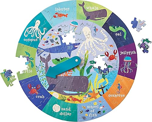 Miniatura 4 de C.R Gibson BJPR-22042 Under The Sea - Rompecabezas redondo de 72 piezas para niños, 19 pulgadas de profundidad