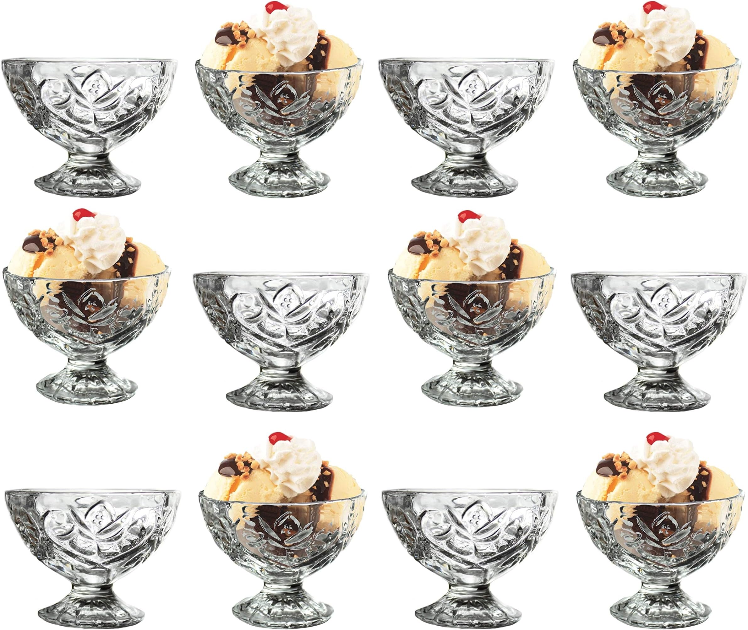 Glass Dessert Bowls Sundae Ice Cream Set Of 12 Crystal Look Glass Look Dessert Bowls Short Stemmed Prawn Cocktail Glasses Appetiser Fruit Salads Pudding Dishes Footed Dessert Sundae Cocktail Bowls