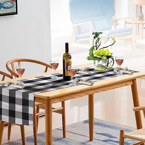 Miniatura 6 de JOYIN Camino de mesa de Navidad de 14 x 108 pulgadas, camino de mesa de la colección Buffalo Check, camino de mesa de algodón a cuadros en blanco y