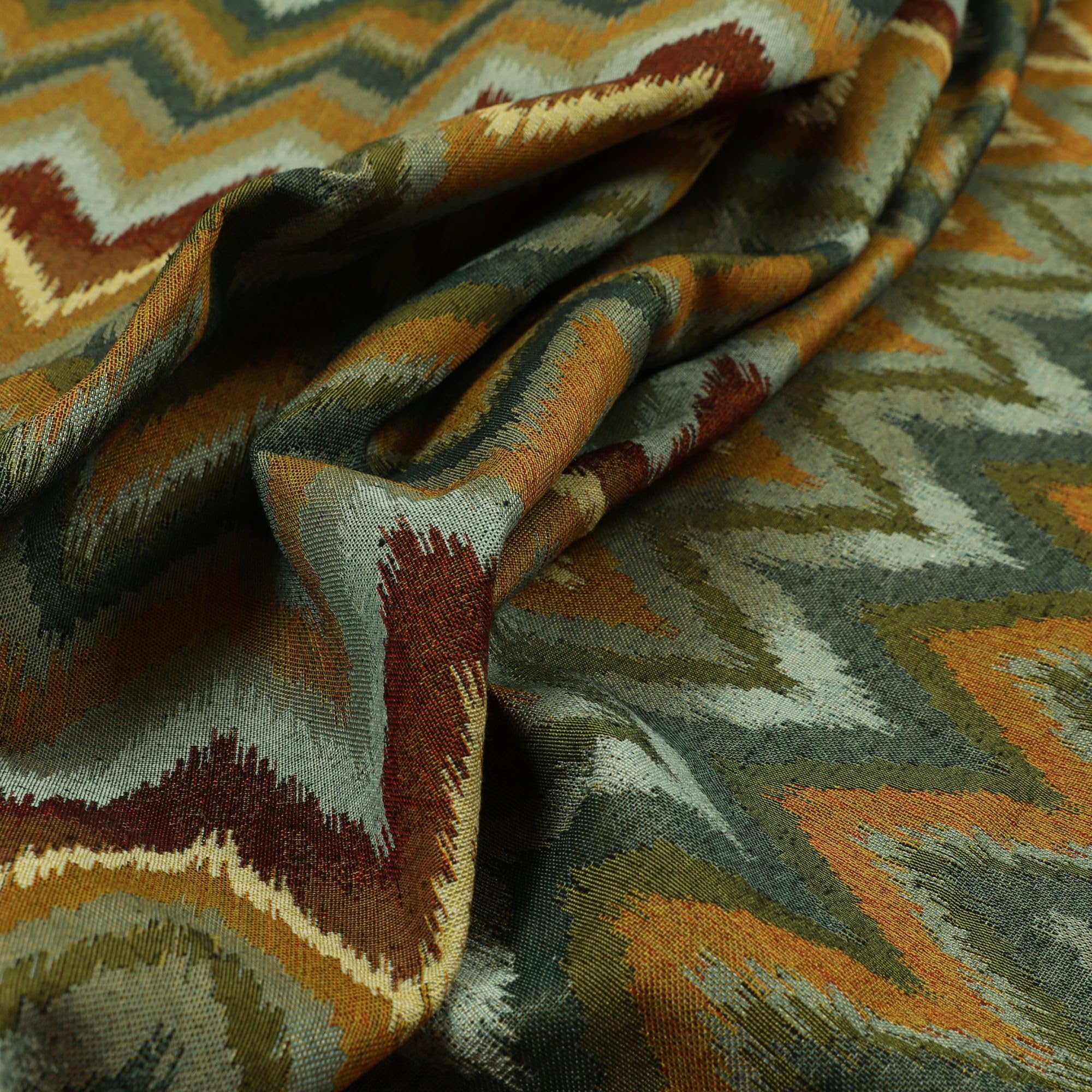 Redbrick Mill Fabrics Striped Chevron Blue Green Orange Chenille Quality Jacquard Upholstery Fabrics, 135cm Width (Per Metre)