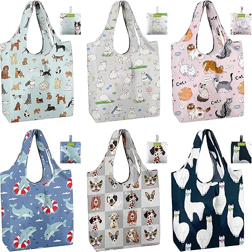 Vista 138 de BeeGreen - Juego de 6 bolsas reutilizables grandes con diseño geométrico para mujer - Plegables, lavables a máquina, fabricadas en poliéster