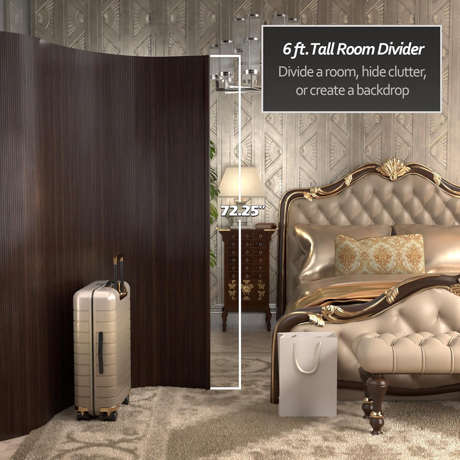 Red Lantern 6 ft. Tall Bamboo Wave Screen - Dark Mocha