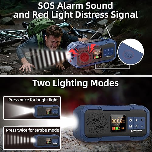 Miniatura 6 de Radio meteorológica de emergencia portátil con AM FM NOAA, IPX5 impermeable, cargador de energía recargable, carga solar con manivela USB-C,