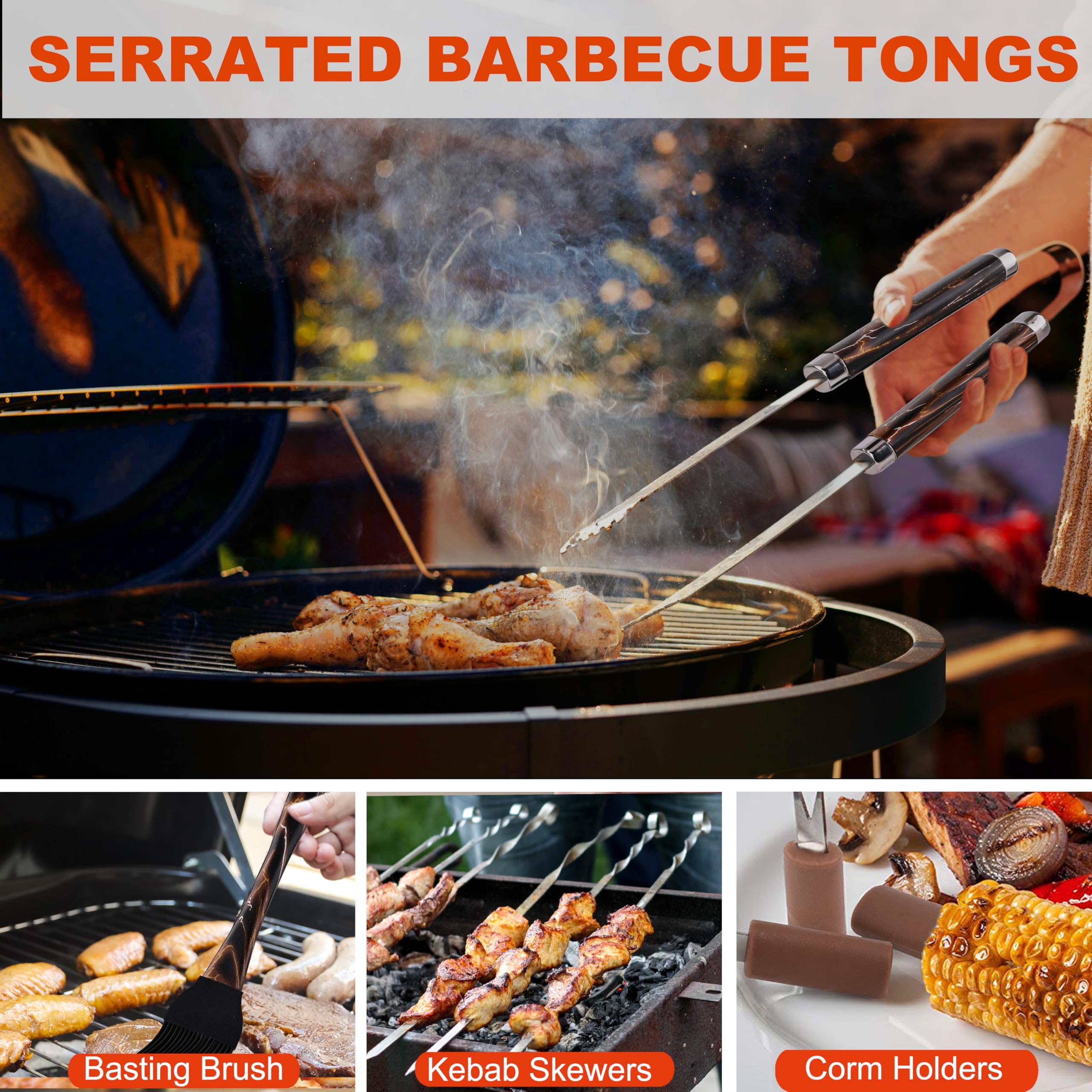 Grilljoy Set di accessori per barbecue, 22 pezzi, in acciaio inox, accessori per barbecue per barbecue all'aperto con custodia in alluminio nero, regali per uomini e papà, kit di strumenti per griglia