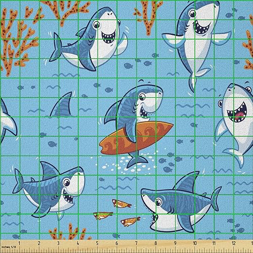 Vista 897 de Ambesonne Tela beige de The Yard, ilustración contemporánea de animales marinos en estilo retro, arte de caballito de mar de cangrejo de pulpo, tela
