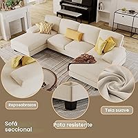 Vista 5 de Furmax Sofás Seccionales para Sala de Estar, Sofá en Forma de U con Tela de Lino, Juego de Sofá de 4 Asientos con Chaise Doble para Apartamento