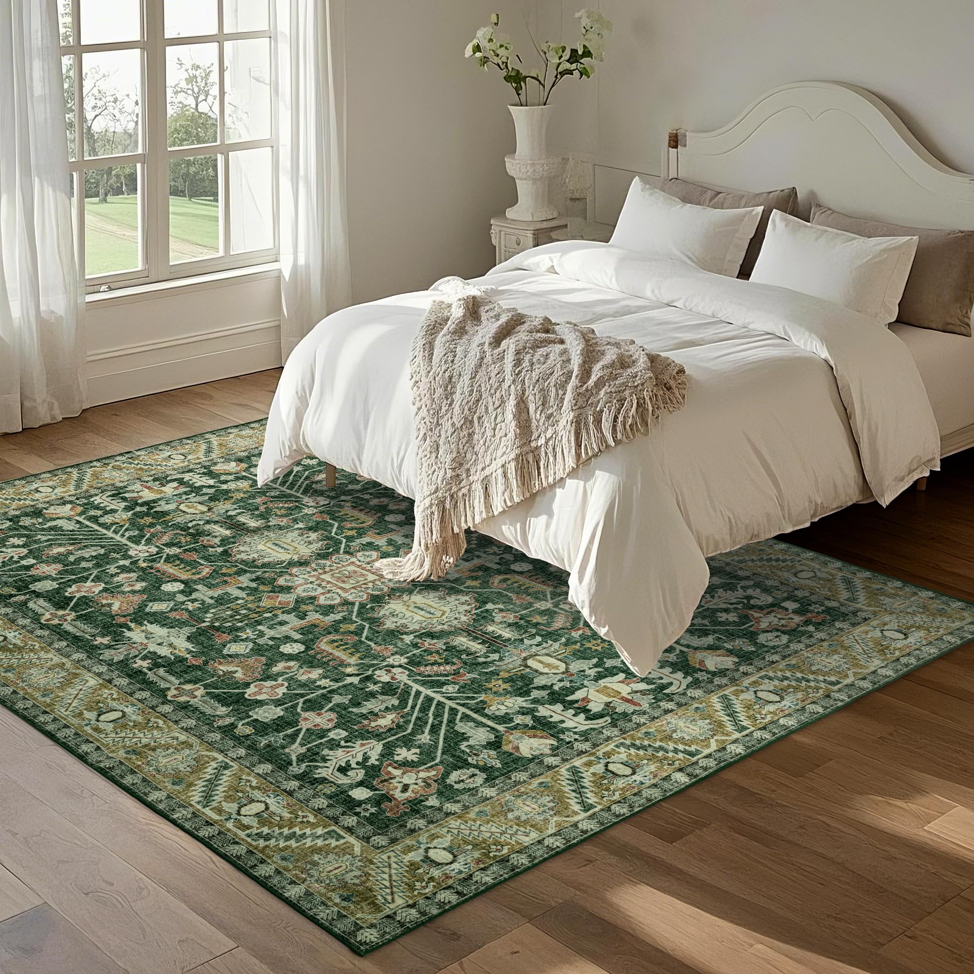 Brevonox Tapis De Sol Vintage Pour Salon, Chambre à Coucher, Bureau, Salon, Tapis De Sol Doux Et Lavable En Machine (noir/beige, 2,4 X 3 M