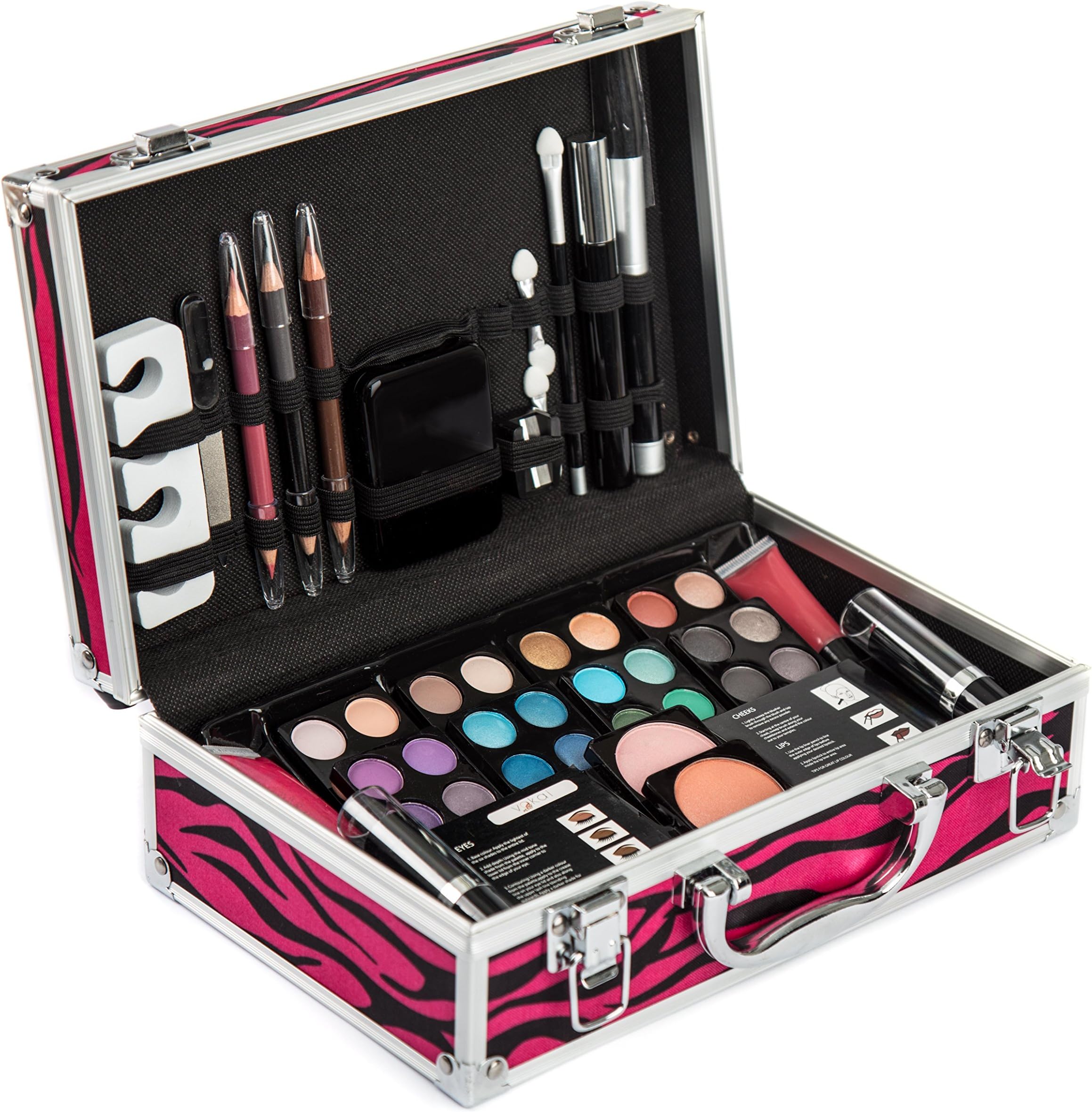 Vokai Makeup Kit Gift Set - 51 Piece - 32 Eye Shadows, 2 Blushes, 2 Lip Glosses, 2 Lipsticks, 2 Eye Liner Pencils, 1 Lip Liner Pencil, 1 Mascara - Case with Carrying Handle