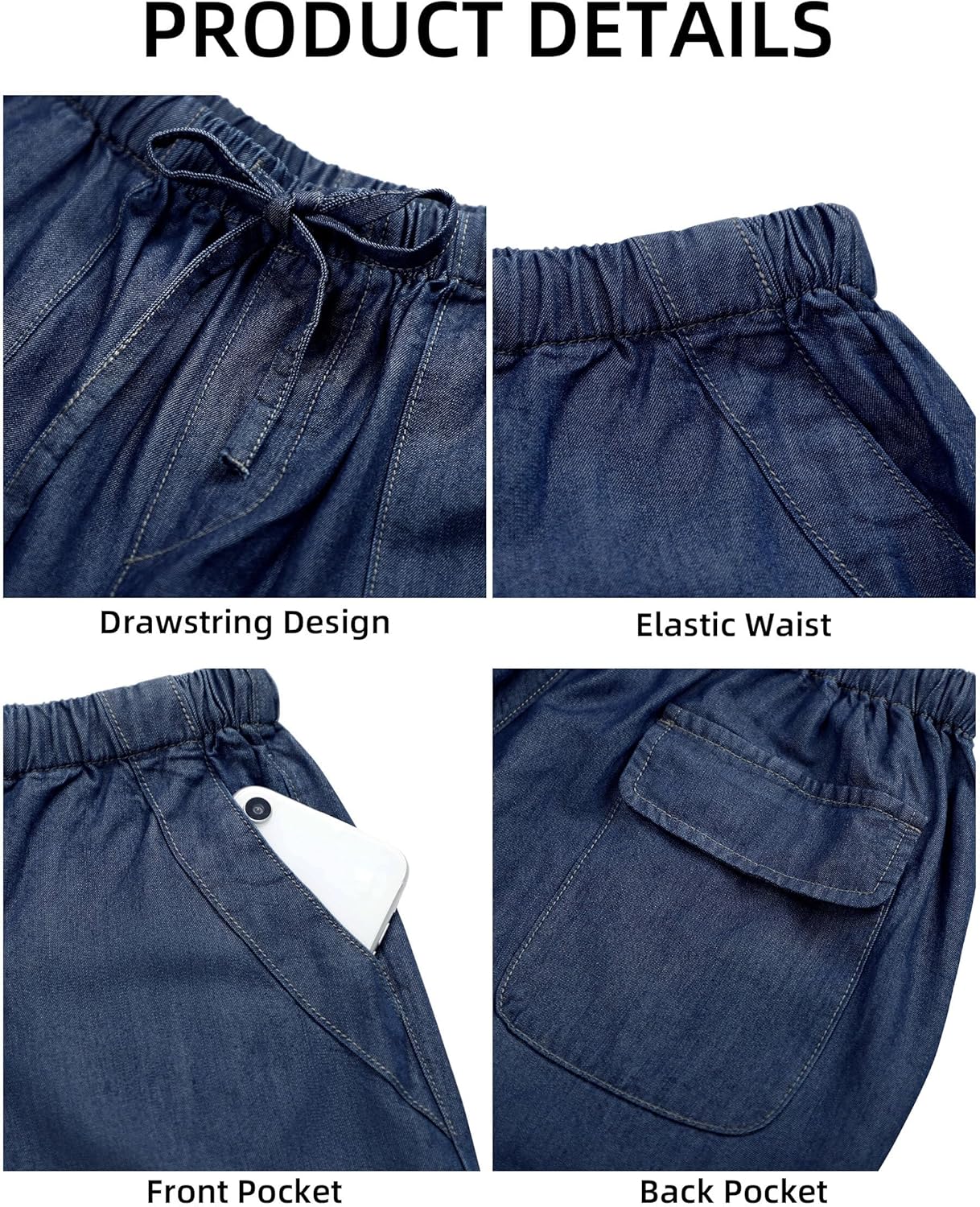 Women's Wide Leg Baggy Cropped Jeans with Elastic Waist Pull On Lightweight Loose Fit Denim Pants with Pockets - Image 5