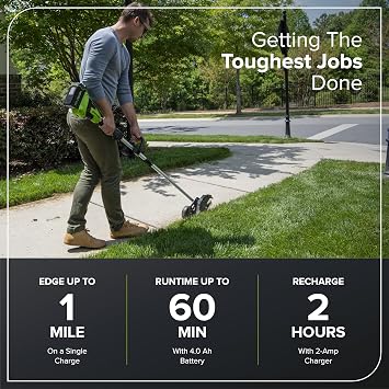 Greenworks 40V 8 in Cordless Electric Lawn Edger, 4.0 Ah Battery, Charger