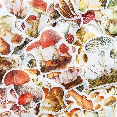 Miniatura 5 de 60 calcomanías de hongos para laptop, Doraking DIY hongos, plantas, calcomanías para decoración de ventanas, refrigerador, decoración (colección de