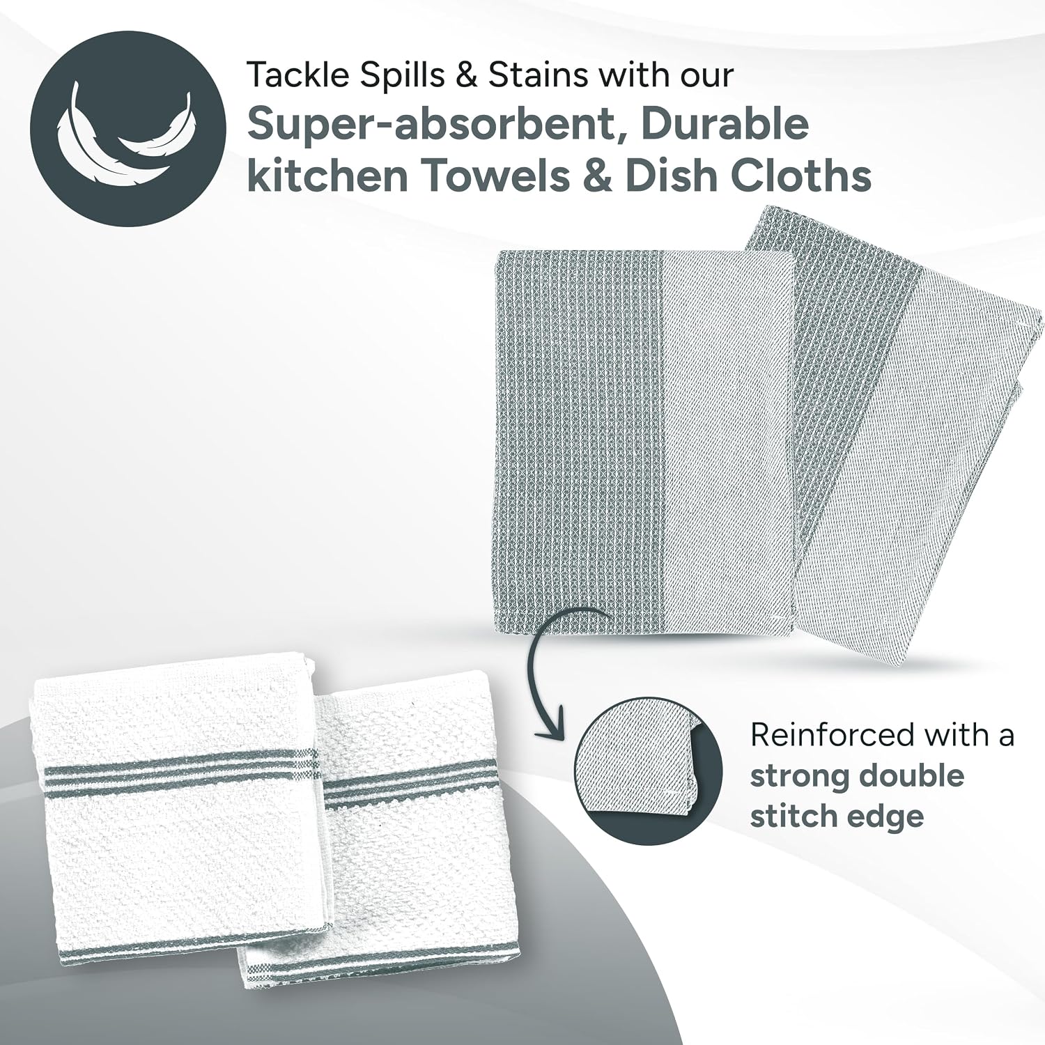 Casa Platino 8-Piece Mini Oven Mitt & Pot Holder Set – 500°F Heat Resistant with Silicone Grip, Includes 2 Kitchen Towels & 2 Dish Cloths for Drying – Non-Slip, Durable, Machine Washable – Grey image 4