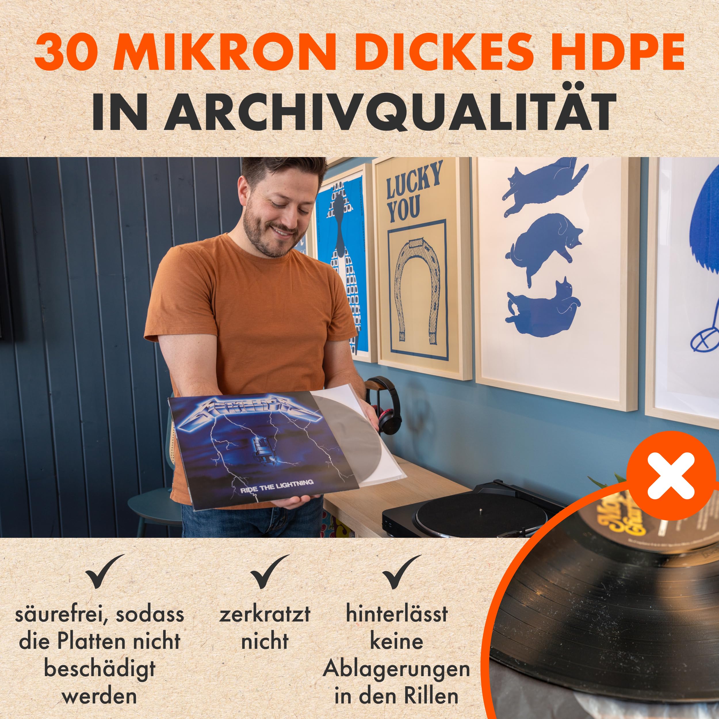 SPINCARE 100x 12 Zoll Audiophile Innenhüllen Für LP Schallplatten | Antistatische Gefüttert Vinyl Schutzhüllen | Mehrlagige Innenhülle Aus Reispapier