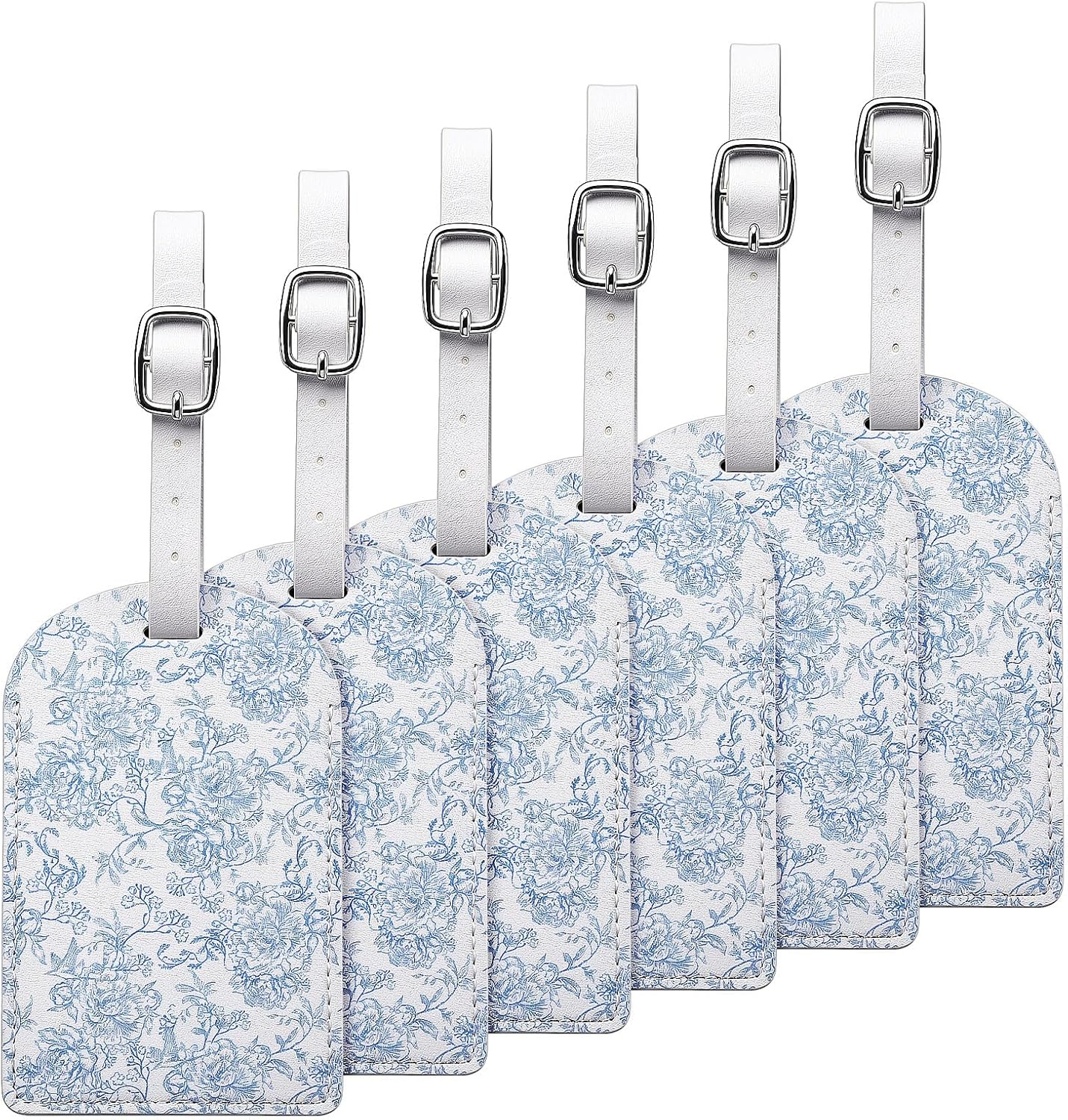 Dunzy 24 Pack Flower Luggage Tags for Suitcases, Wedding Favors, Bulk Floral Suitcase Tag, Cute PU Leather Baggage Luggage Identifier for Guest Bridal Gift Travel, DIY Heat Transfer Front(Blue Floral)