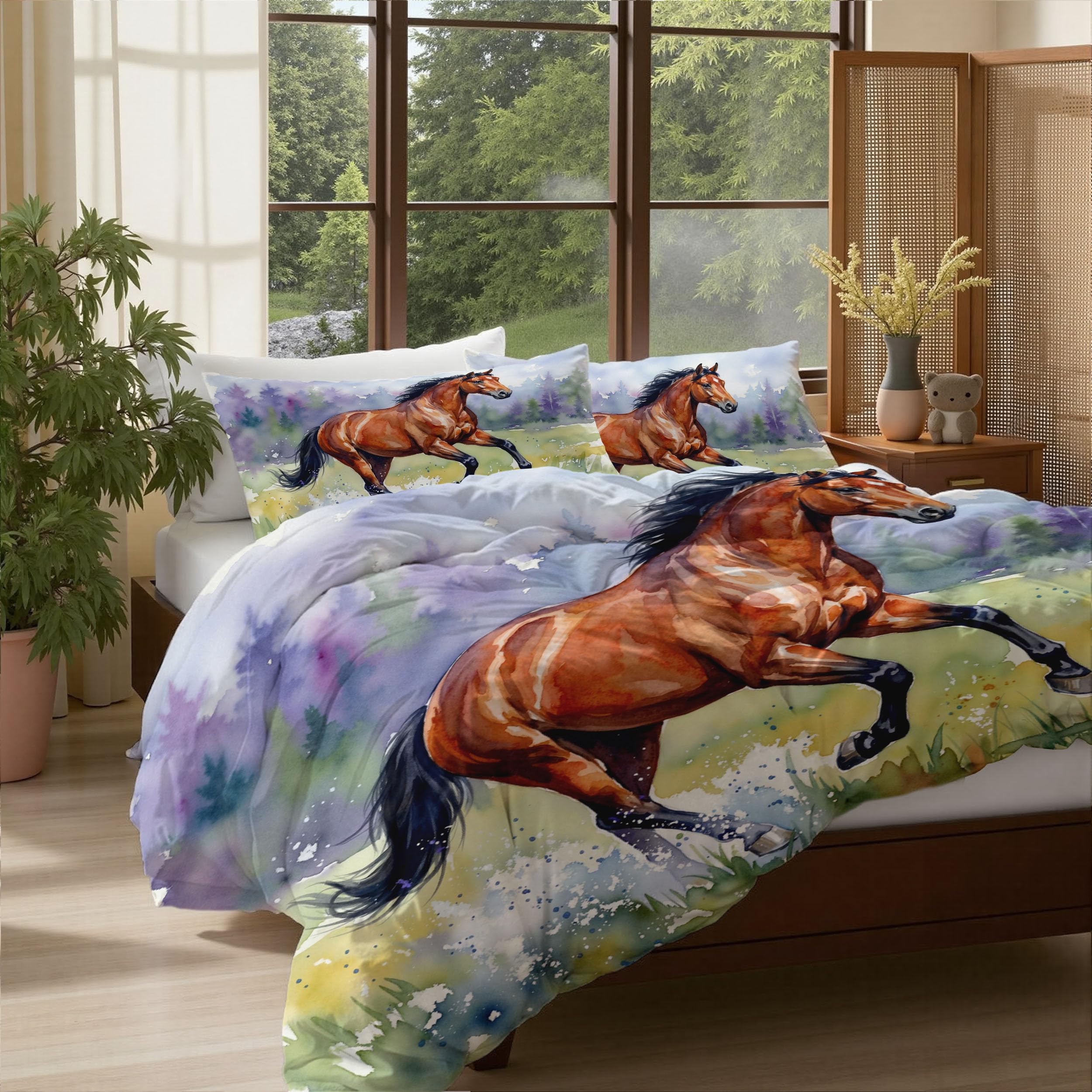 Parure housse de couette chevaux 220x240cm pour transformer une chambre ado