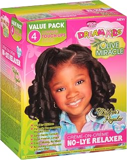 African Pride Dream Kids Olive Miracle Touch-Up Relaxer Kit Regular - Strengthens, Protects Kids' Hair with Olive Oil Moisture Seal