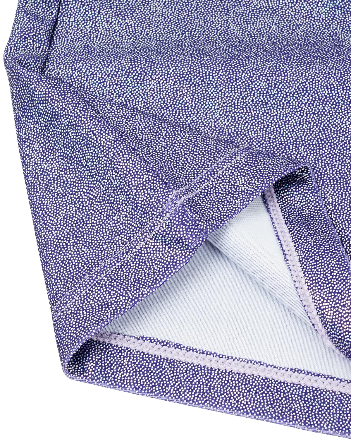 Gogokids Conjunto de gimnasia de tres piezas para niña, cuello en Y, sin mangas, con pantalones cortos y diadema, traje de gimnasia con diseño de bloques de color azul y morado, 3-12 años — view 5