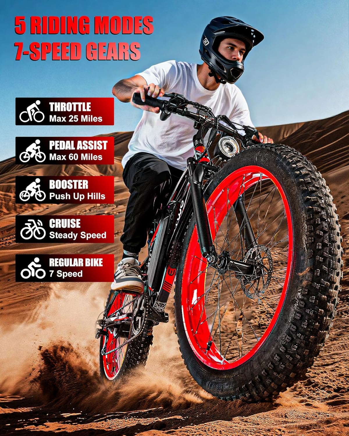 Electric Bike for Adults,1500W Peak Motor E Bikes, 26" Fat Tire Electric Bicycle, 30/33 MPH 60/70 Miles Electric Mountain Bike, Removable Battery, Dual Brake, 7 Speed