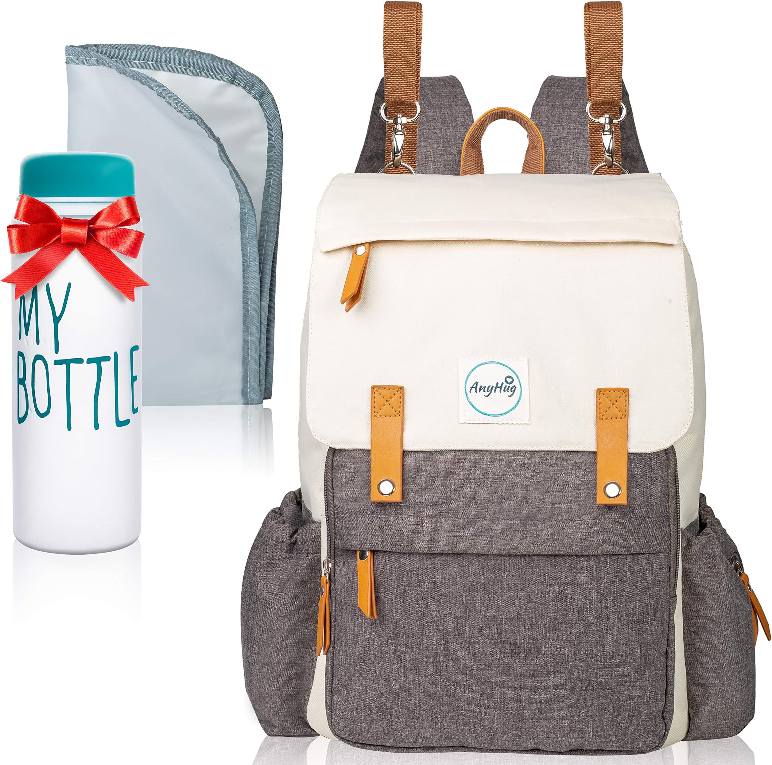 Baby Diaper Bag Backpack โ Large Multi-Function Diaper Back Pack with Changing Pad โ Waterproof Nappy Changing Bag with Insulated Pockets โ Durable Stylish Unisex Travel Organizer by AnyHug, Cream