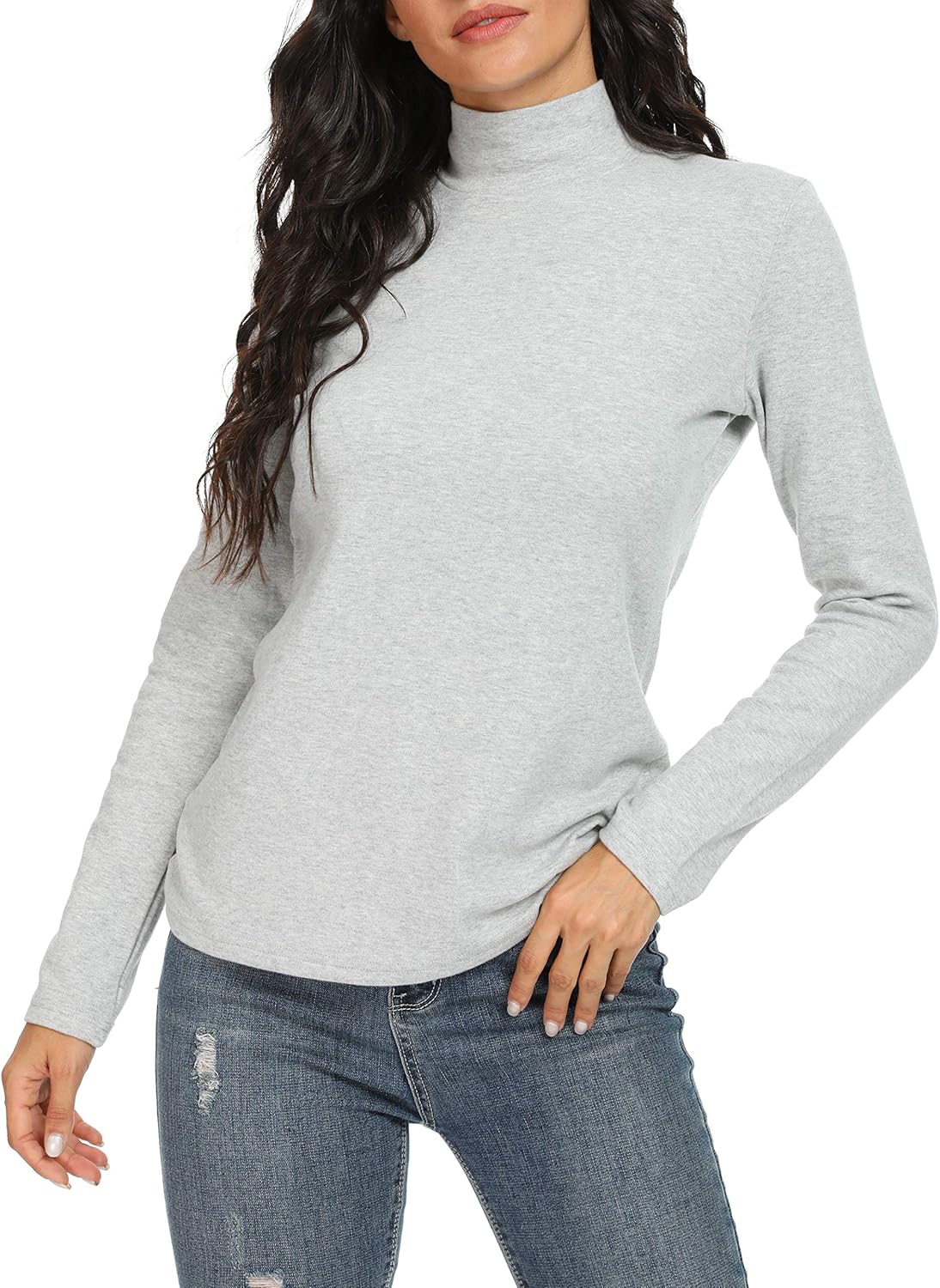 Women's Mock Turtleneck Cotton Long Sleeve Layering T Shirt Tops - Image 3
