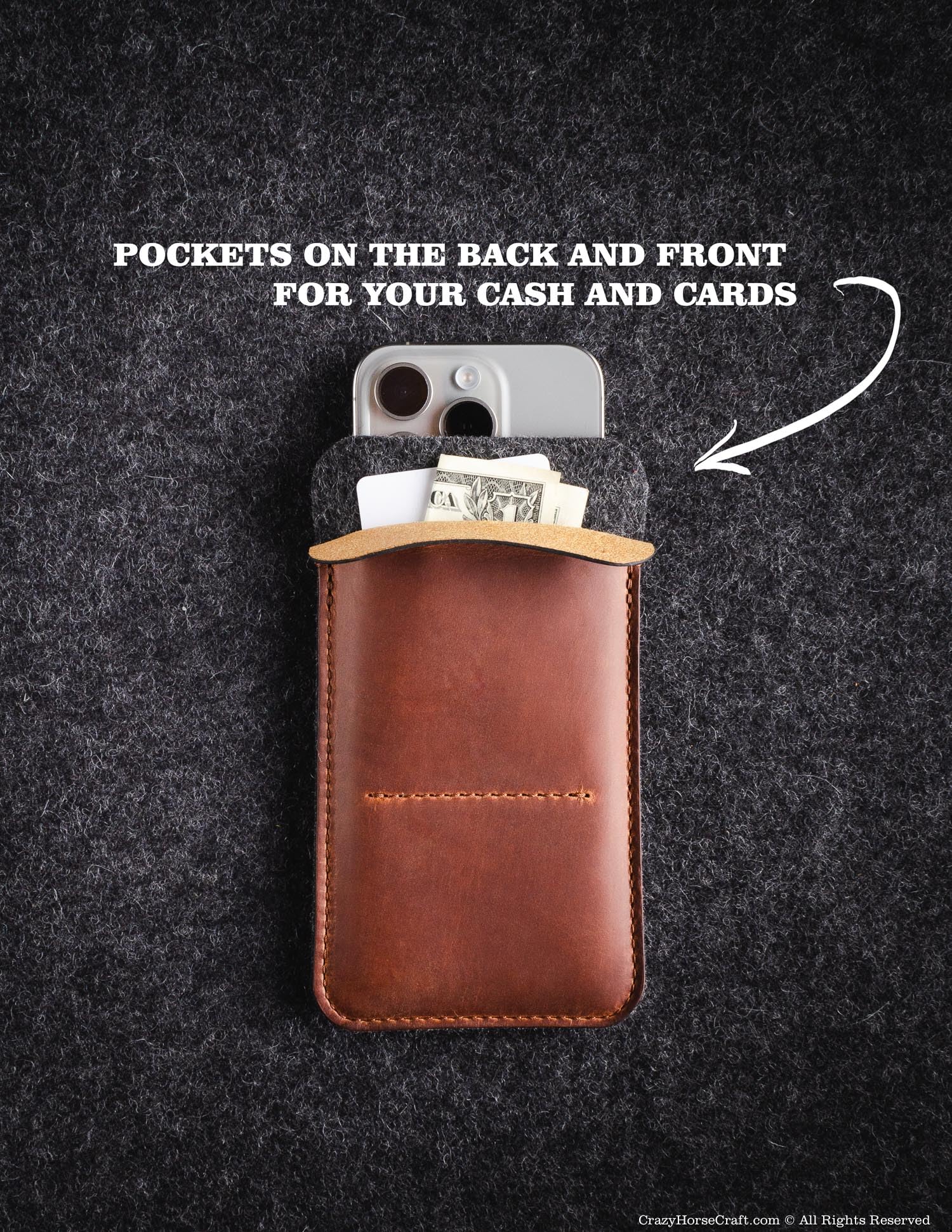 Leather IPhone 15 / 14 Case, Sleeve With Card Pocket, IPhone 15 Pro