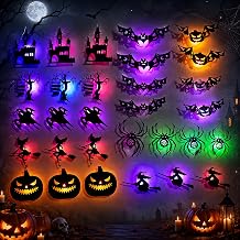 30 Pcs Halloween LED Silhouette Wall Lights, 8-Piece Spooky Indoor Light Set with Colorful Backlit Glow, Bat, Ghost, Witch, Spider, Pumpkin, Haunted House &amp; Tree, Peel &amp; Stick Party Decor，30 Pcs