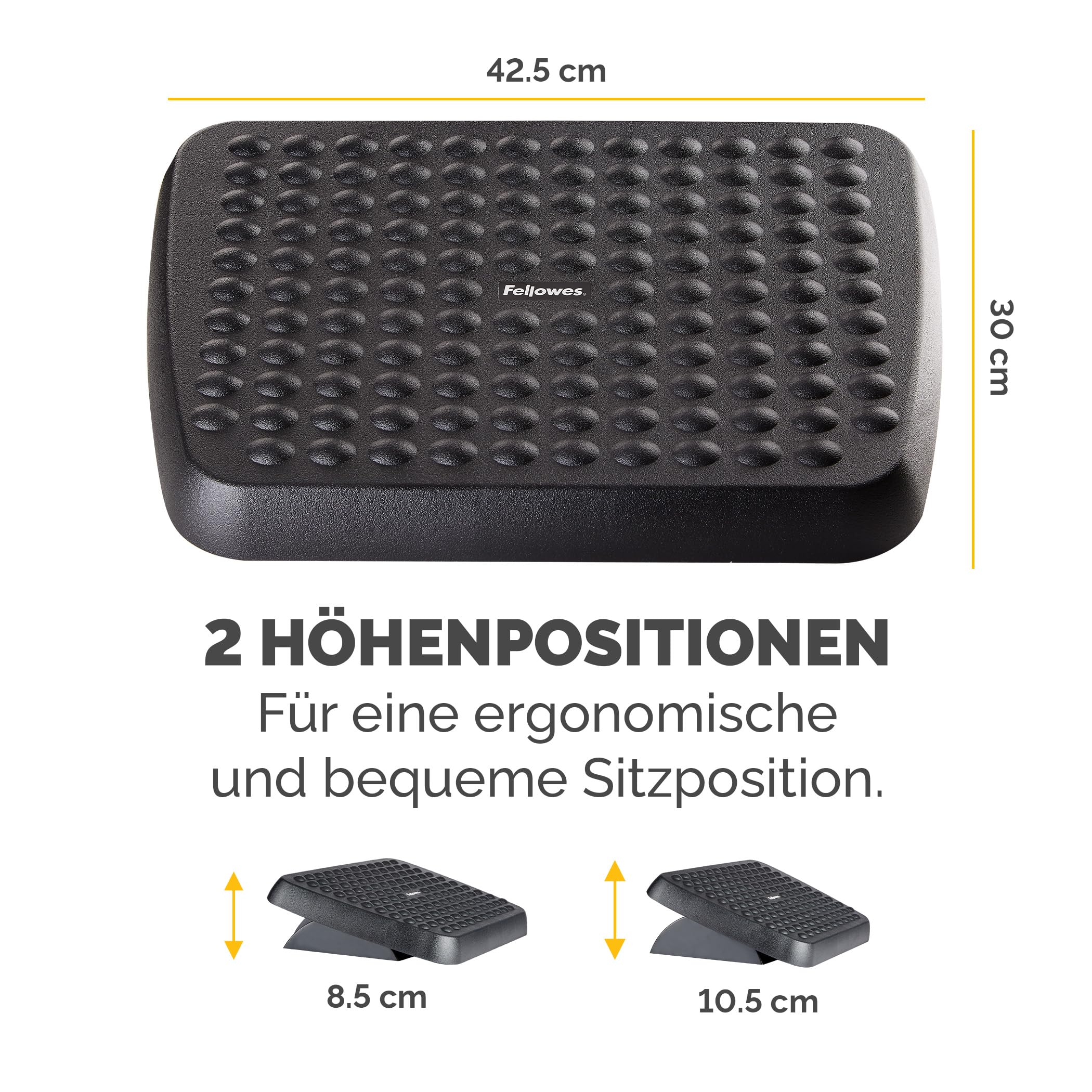 Fellowes Fußstütze Standard, in 2 Höhen verstellbar, mit frei beweglicher Plattform, aus recyceltem Plastik, perfekt für Büro und Home Office, Farbe: schwarz