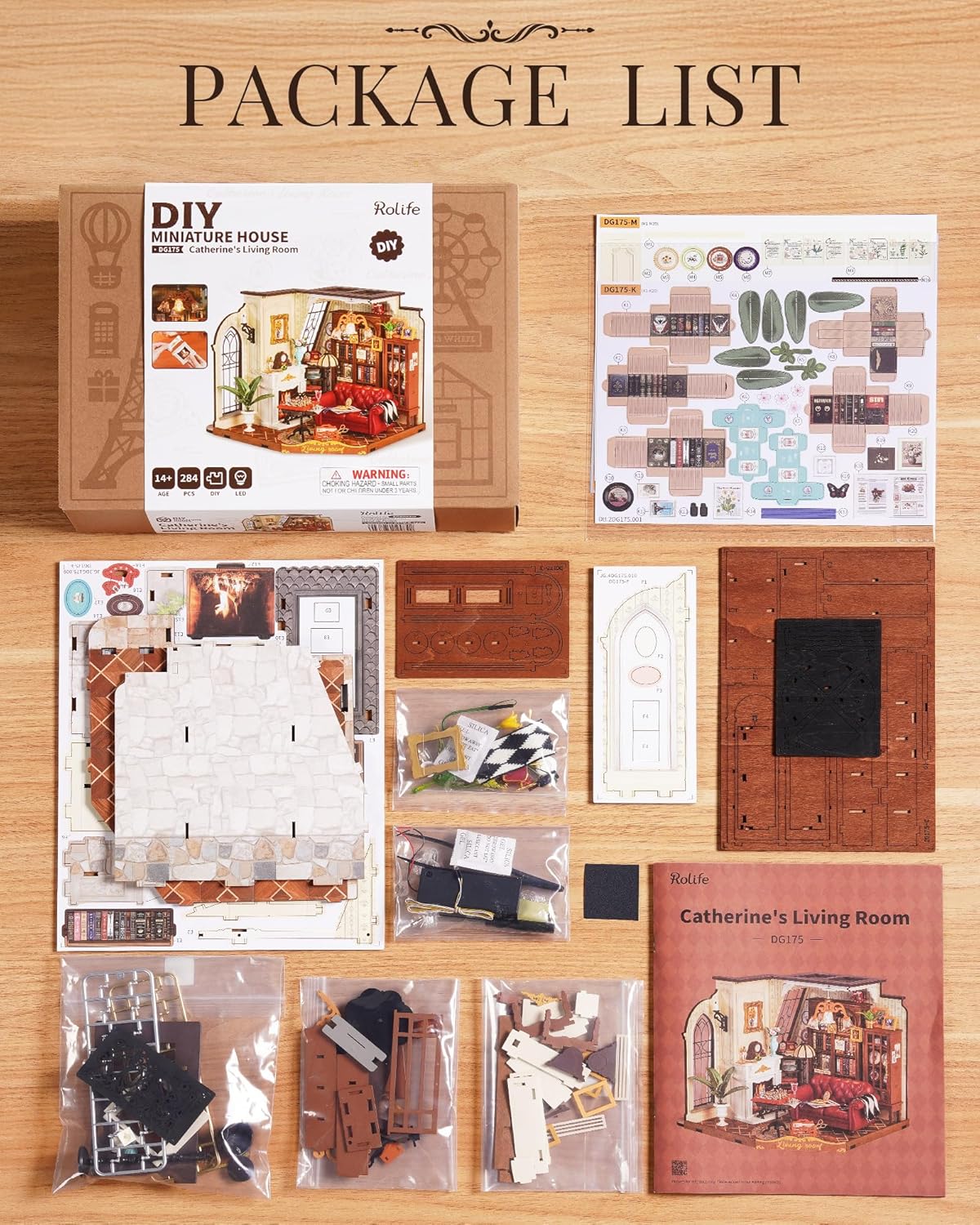 Rolife DIY Miniature House Kit for Adults, Mini Wooden Dollhouse Kit, Tiny House Diorama Building Kits-Birthday Christmas Craft Hobbies Gift for Teens Kids (Catherine's Living Room)