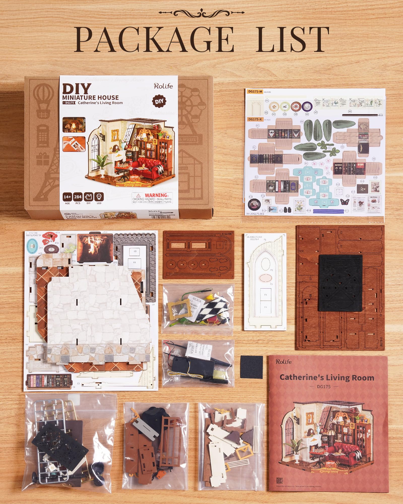 Rolife DIY Miniature House Kit for Adults, Mini Wooden Dollhouse Kit, Tiny House Diorama Building Kits-Birthday Christmas Craft Hobbies Gift for Teens Kids (Catherine's Living Room)