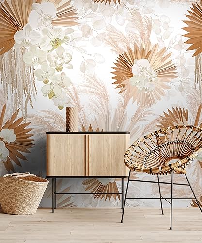 Miniatura 1 de Murwall Boho Floral Wallpaper Neutral Color Palm Leaf Wall Mural Soft Tropical Floral Wallpaper (STYLE1)