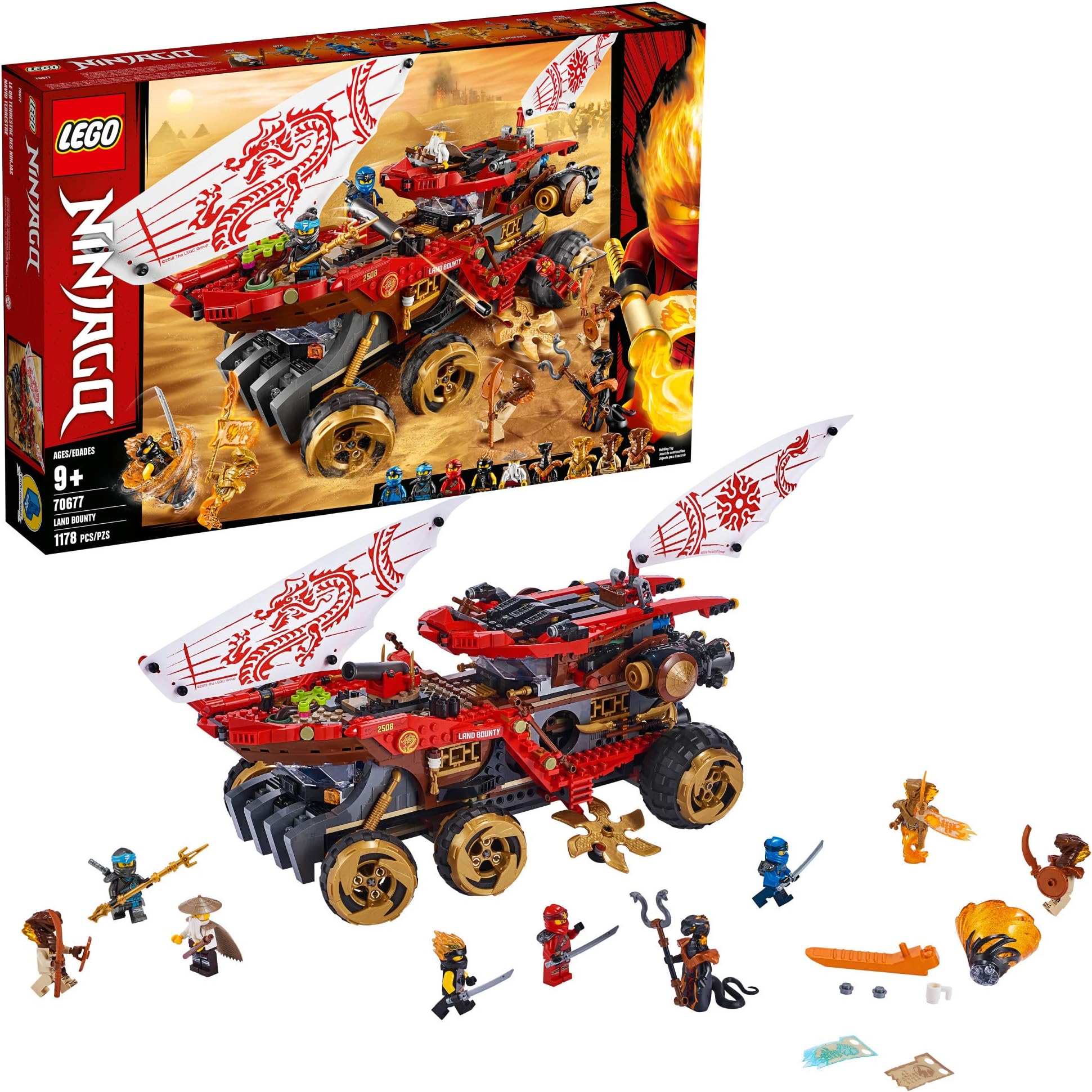 LEGO NINJAGO Land Bounty 70677 Toy Truck Building Set with Ninja Minifigures, Popular Action Toy with Two Toy Vehicles and Toy Ninja Weapons for Creative Play (1,178 Pieces)