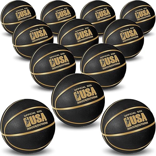Lenwen Official Size Basketball Size 7 Black Gold Printed Rubber Basketball with Pump for Indoor Outdoor Game Practice Training Youth Teens Adults