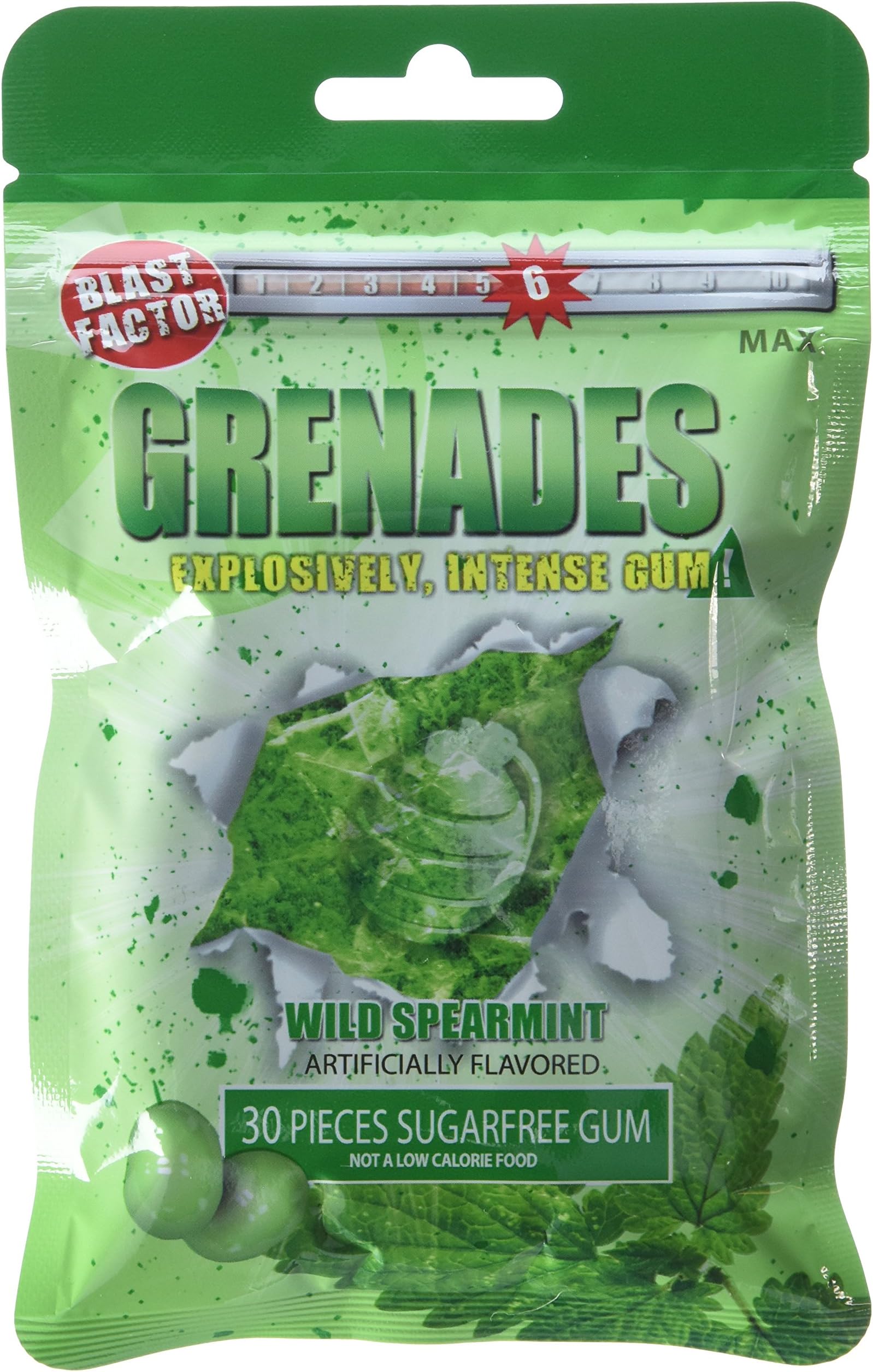 Grenades Explosively Strong Gum, Wild Spearmint, 30 Count (Pack of 12)