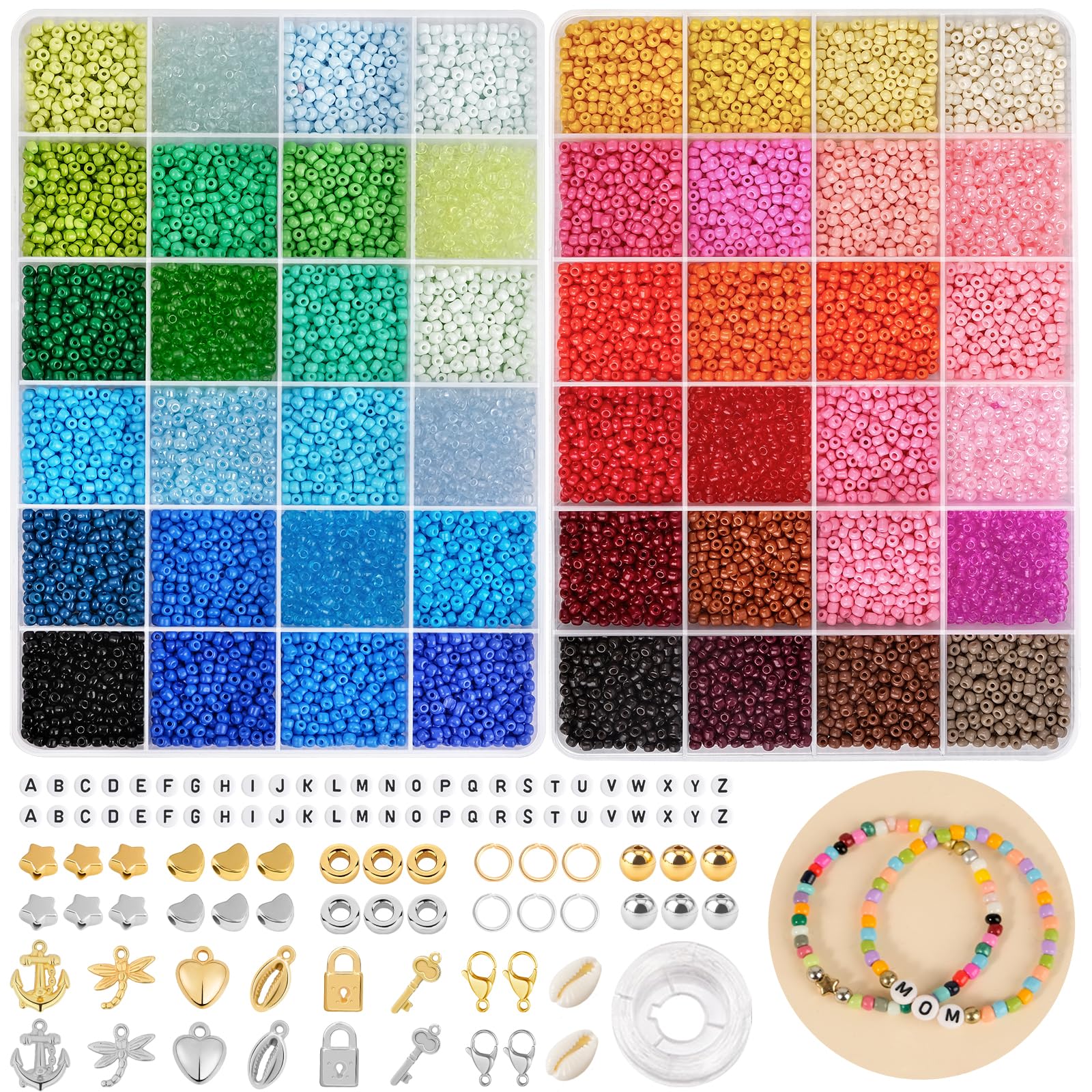 EUES 3mm Perlen für Armbänder,Perlen zum Auffädeln mit A - Z Buchstabenperlen,Armbänder Selber Machen mit Glasperlen,Perlen Set für Schmuckherstellung DIY Halsketten Handwerk