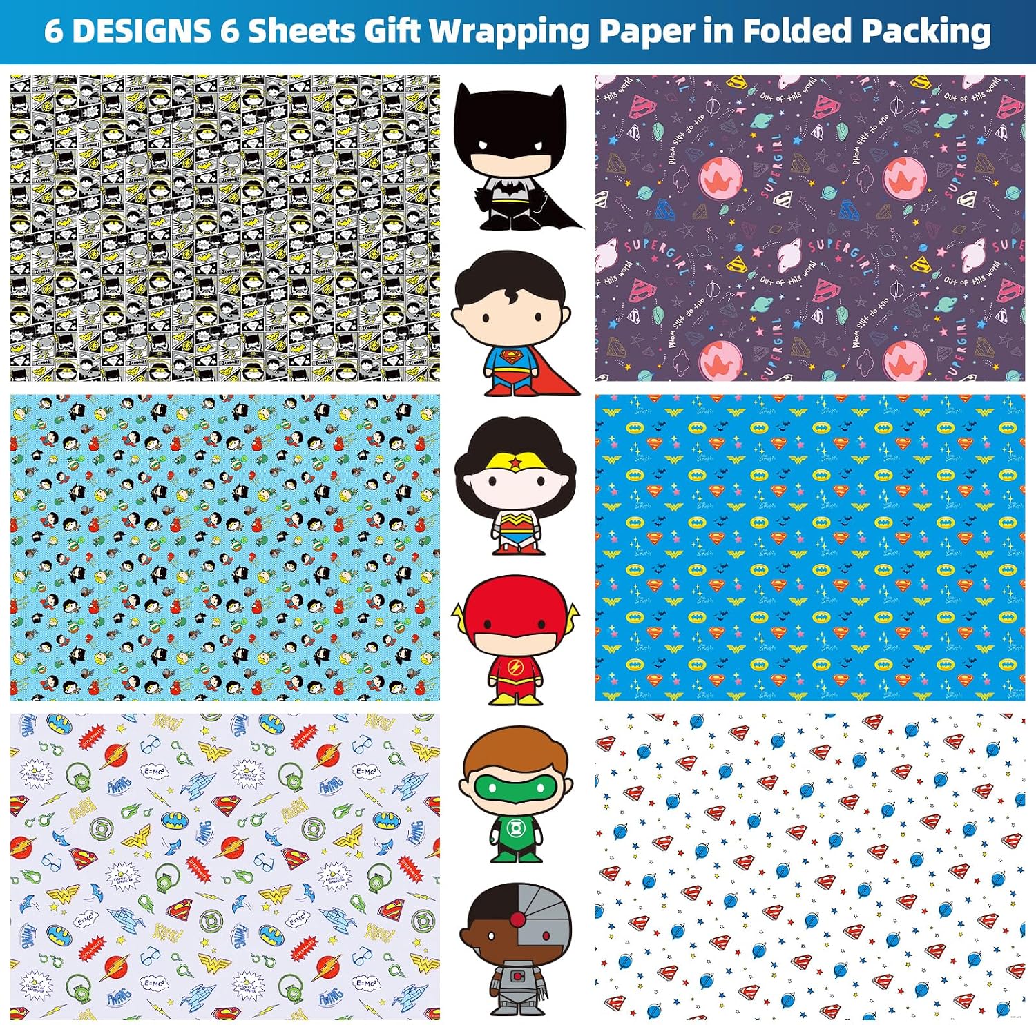 Superhero Gift Wrapping Paper Sheets – Colorful Gift Wrap for Boys Girls – Cartoon Hero Patterns for Kids Birthday, Baby Shower, Party, Christmas or Everyday Present Wrapping, 20 X 28 Inch Per Sheet