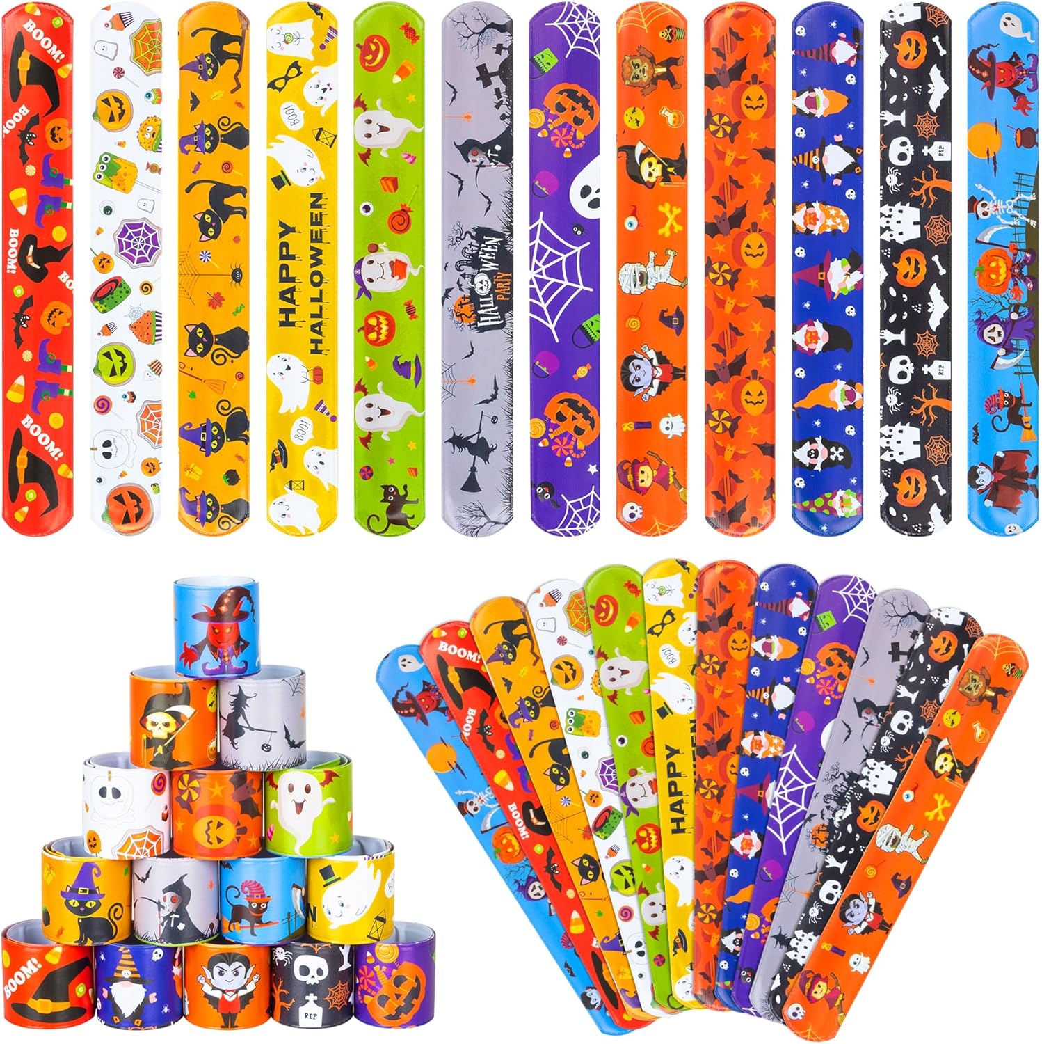 36 Pieces Halloween Slap Bracelet for Kids, 12 Styles Colorful Halloween Slap Wristbands Bulk for Kids Party Favors Toys Prizes Goodie Bags Stuffers