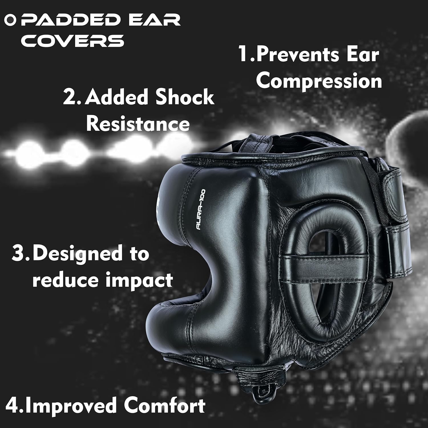 Aura 100 Boxing Headgear for Men and Women Leather Sparring Head Gear for Boxing MMA Muay Thai Kickboxing and Martial Arts Training