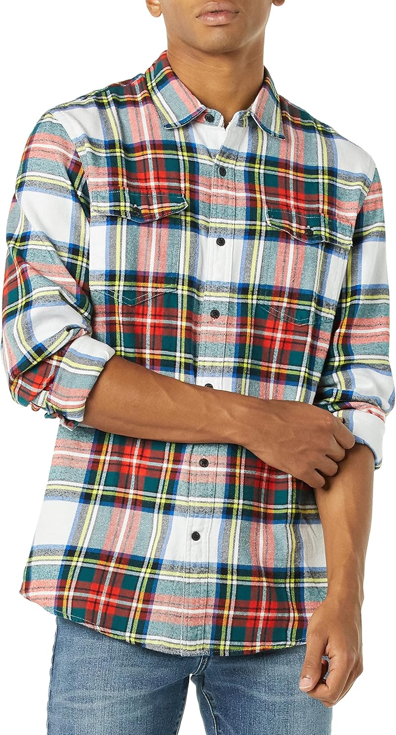 Amazon Essentials Men's Flannel Shirts, Long-Sleeve, Slim-Fit, Two-Pocket, Plaid