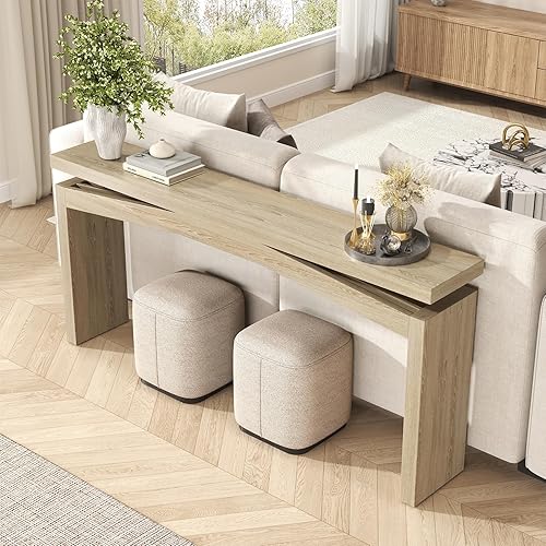 Miniatura 5 de Mesa consola de 63 pulgadas detrás del sofá rústica, mesas largas para entrada estrecha, moderna mesa de sofá de madera para pasillo, sala de estar,