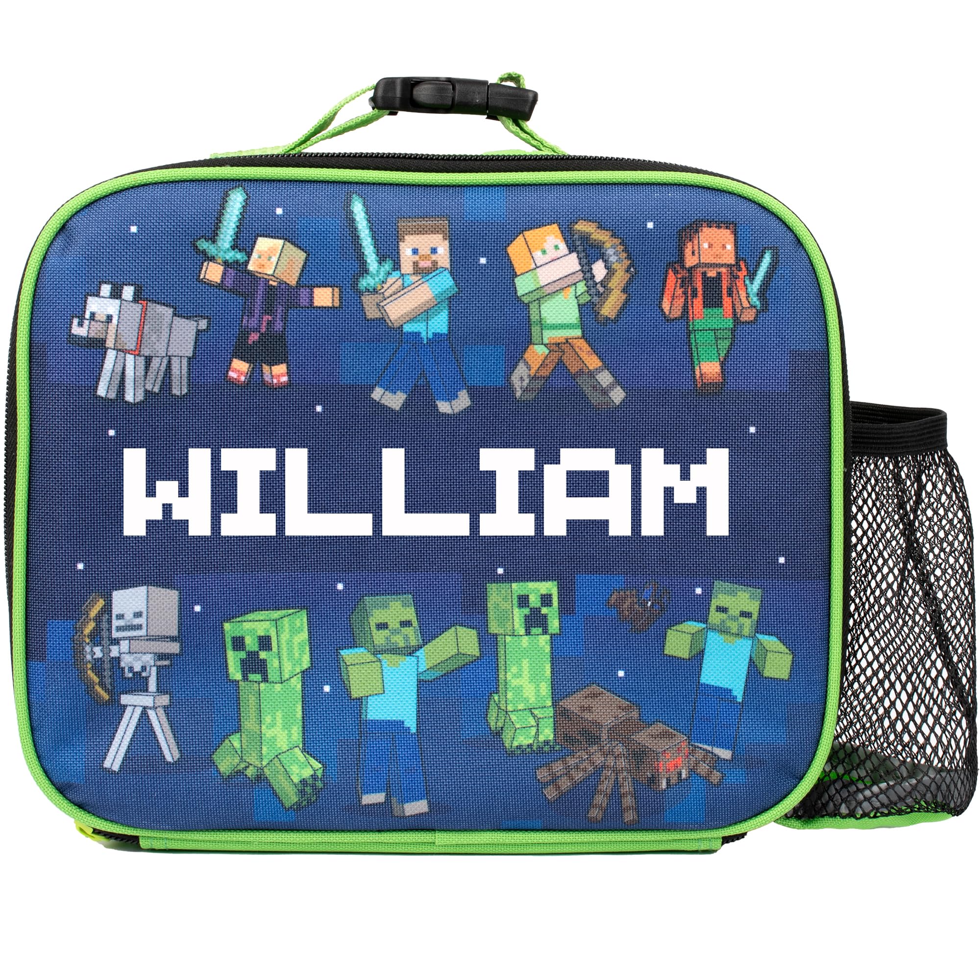 Minecraft - Personalised Kids Lunch Bag - Insulated Kids Snack Bag for Boys and Girls - Name Customisation - Dark Blue