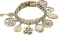 Anne Klein Women's Crystal Accented Charm Bracelet Watch - Mother-of-Pearl Dial, Gold-Tone Hands, 8 Dangling Charms