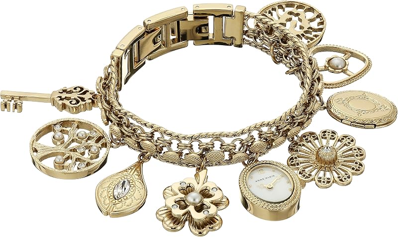Reloj de pulsera premium con dijes y detalles de cristal para mujer