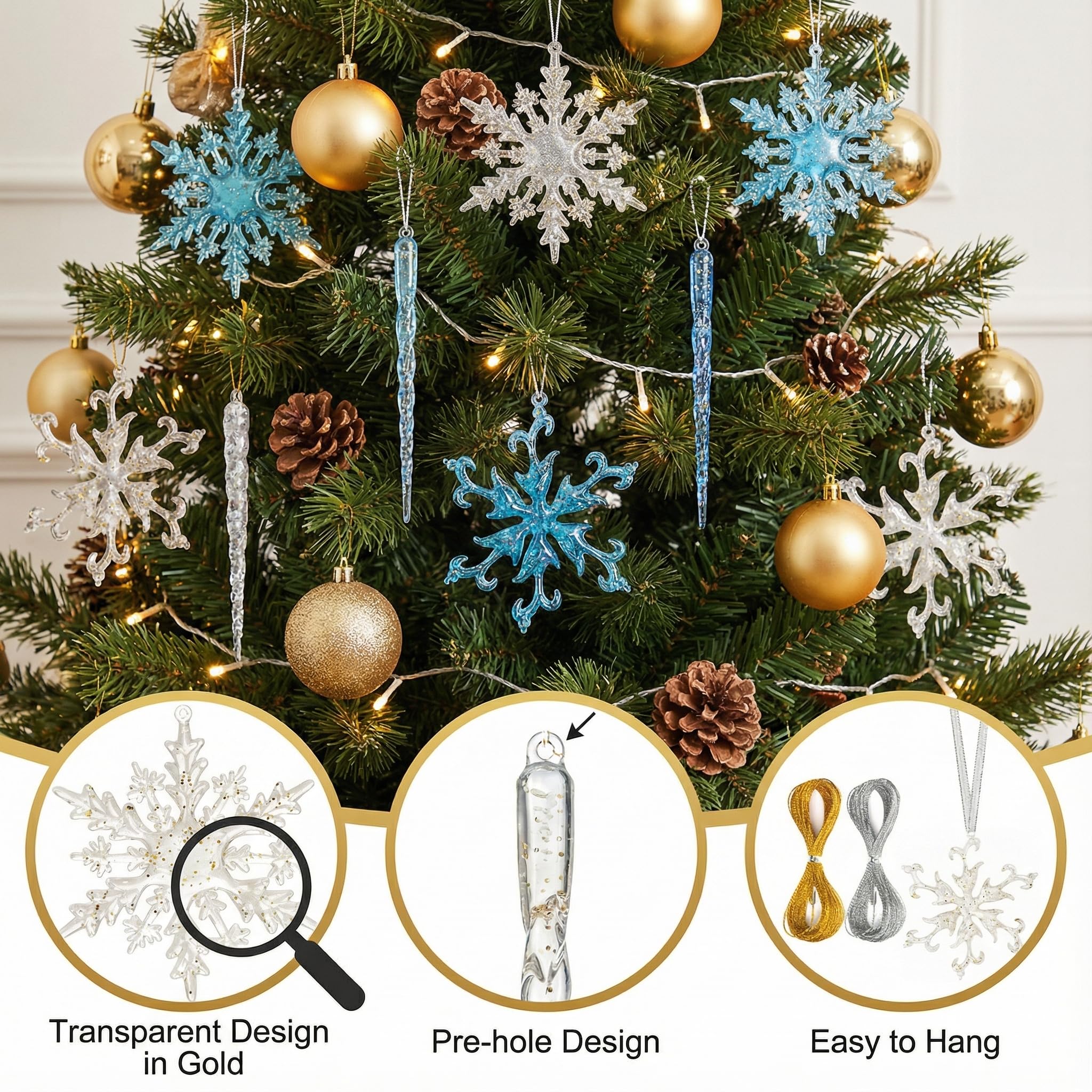 Amazon.co.jp: VGOODALL キラキラ光る雪の結晶のつららら アクリル製雪