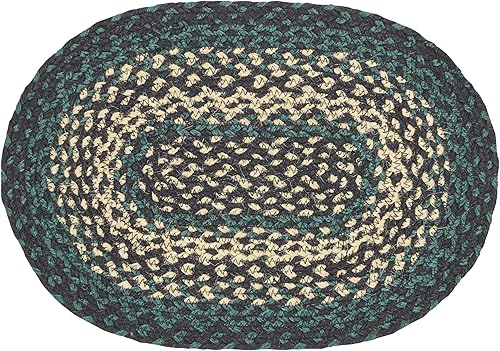VHC Brands Pine Grove, Mantel individual para mesa de comedor, yute trenzado, ovalado, verde, 10x16