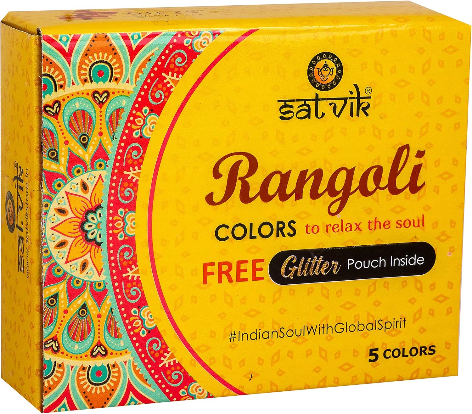 SATVIK 5 Shades of Rangoli Colors More Quantity Easy to Store Glitter Rangoli Colours Pouch (No GULAL) Festival/Festive Multi Colors Powder Art Crafts Painting, Diwali Housewarming Return Gifts Items