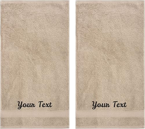 LA' HAM MAM FINE LIVING Juego de toallas personalizadas con texto bordado, paquete de 2 toallas de mano de algodón turco altamente absorbentes y
