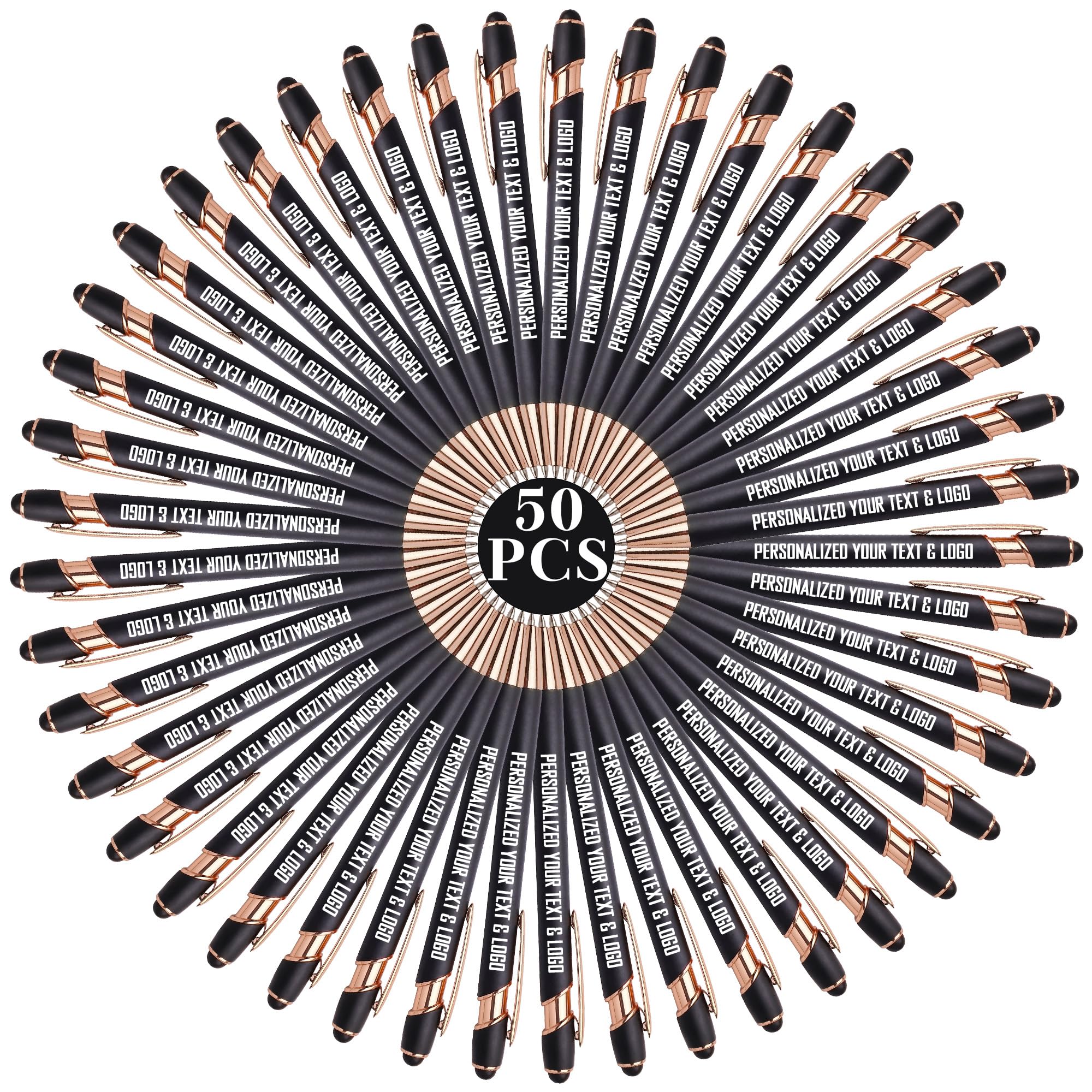 Bulk Custom Pens Personalized, Customized Pens with Name/Logo on Both Sides Gifts, Black Ink Engraved Ballpoint with Stylus, Ideal for Business, Birthday, Party, Wedding, School, Metal Material